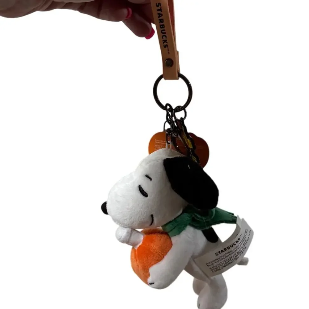 2026 Starbucks x Peanuts Snoopy Woodstock Plush Bag Charm Keychain Pumpkin